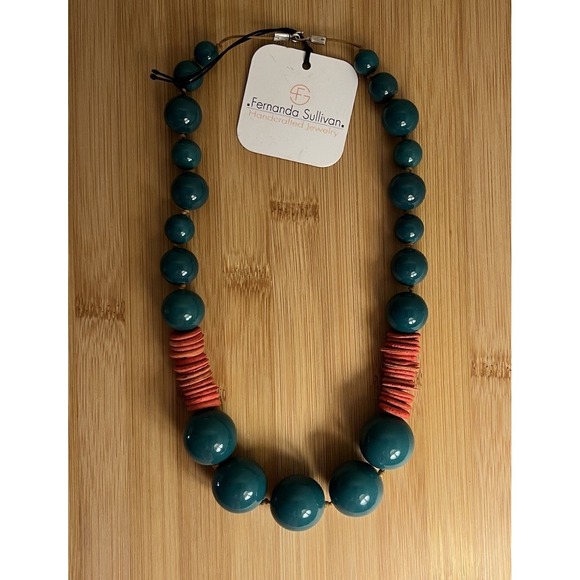 Fernanda Sullivan Necklace Turquoise And Orange Coconut Shelves Handcrafted Boho - Picture 1 of 4